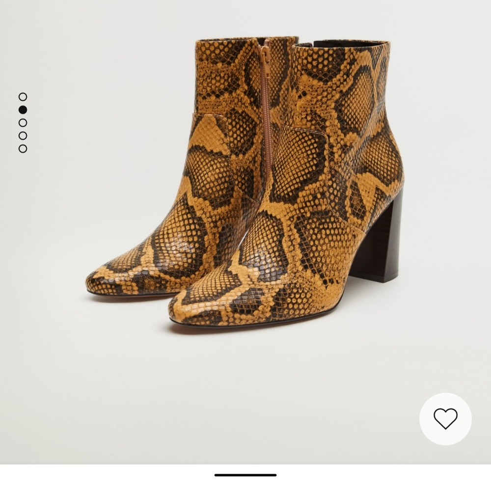 Pointed heel ankle MANGO boots 38 EU, 7.5 US, yellow snake pattern